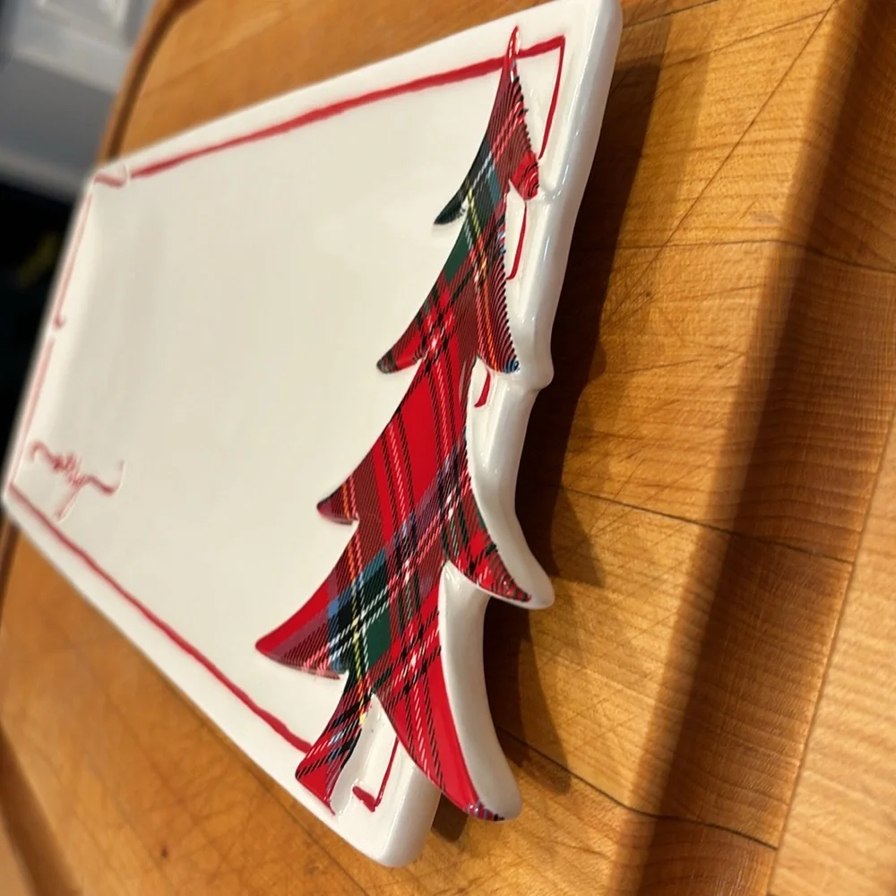 Mud Pie - Plaid Christmas Tree Merry/HoHoHo Hostess Tray